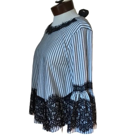 Zara Woman Vertical Stripes Top With Lace Details - Picture 2 of 4